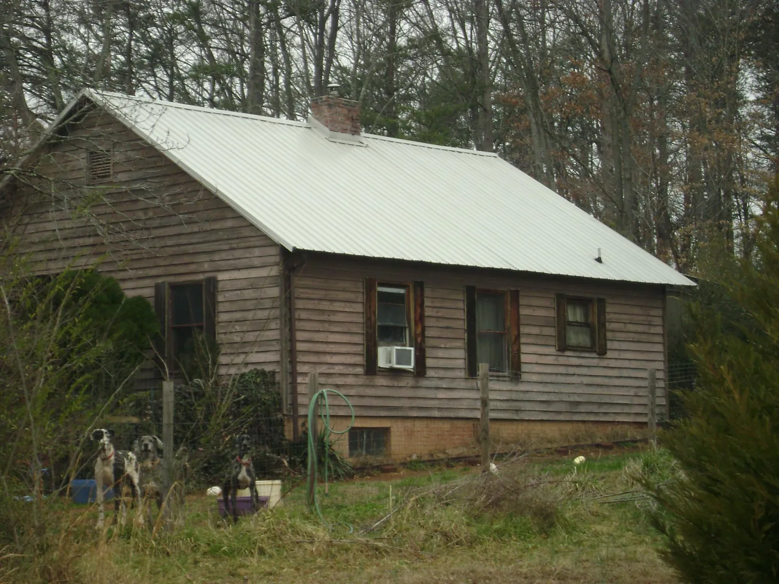 White metal roof on an old wood sided farmhouse, from a Asphalt Shingle Roof Repair job in South Glastonbury